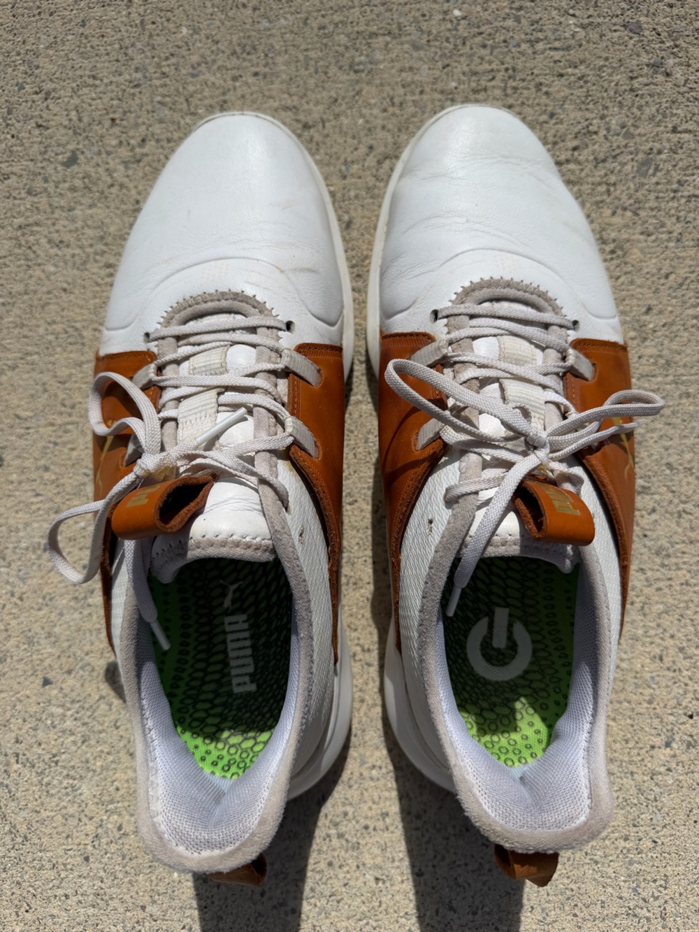Puma Ignite Men’s White and Brown Lace-Up Golf Sneakers